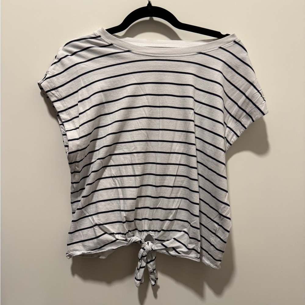 Madewell Striped Tie-Front Women's Top - White with Black Stripes